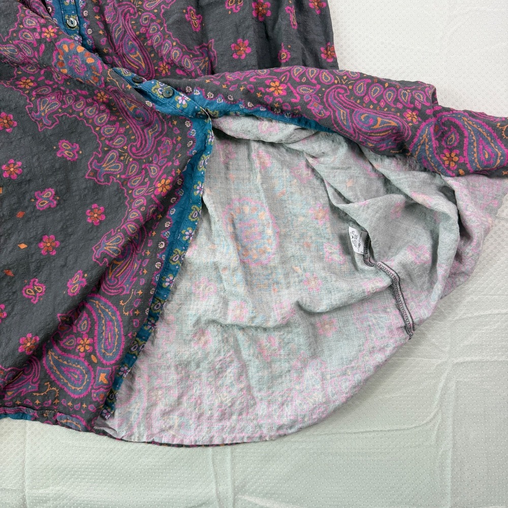 Natural Life Paisley Floral Maxi Dress Small Charcoal Pink Boho Button Front S - Picture 7 of 11